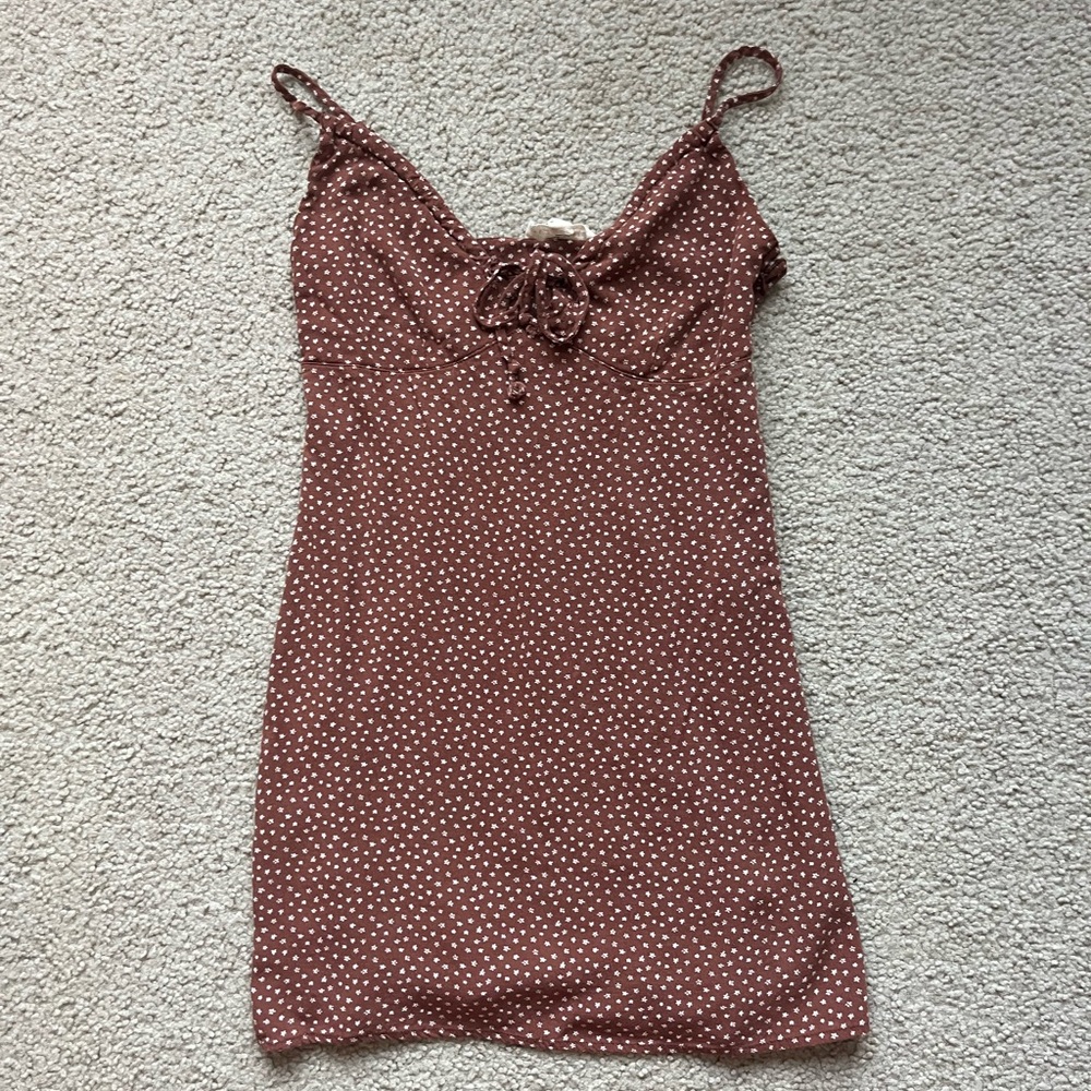 PacSun Brown Polka Dot Flower Mini Dress